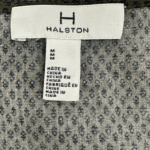 Halston Heritage Green Buttoned Front Blouse with floral puff sleeves NEW - Picture 2 of 9